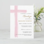 Simple Cross Girl Pink Baptism Bautizo 招待状 (スタンド正面)