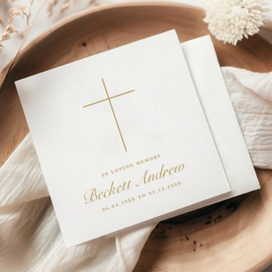 Simple Cross Gold Script Memorial Funeral  スタンダードカクテルナプキン