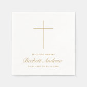 Simple Cross Gold Script Memorial Funeral  スタンダードカクテルナプキン (正面)
