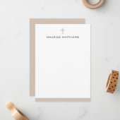 Simple cross name light mocha brown border flat ノートカード (正面/裏面インサイチュ)