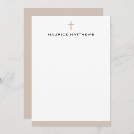 Simple cross name light mocha brown border flat ノートカード (正面/裏面)