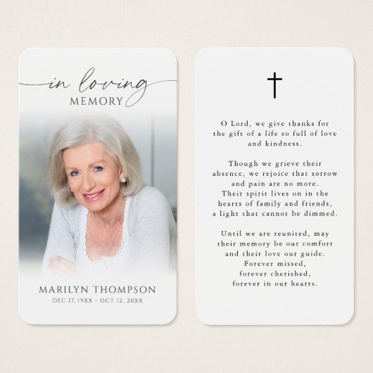 Simple Cross Photo Funeral Funeral Prayer Card (正面&裏面)