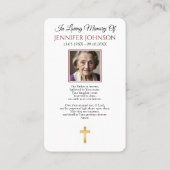 Simple Cross Photo Funeral Memorial Prayer Card 名刺 (裏面)