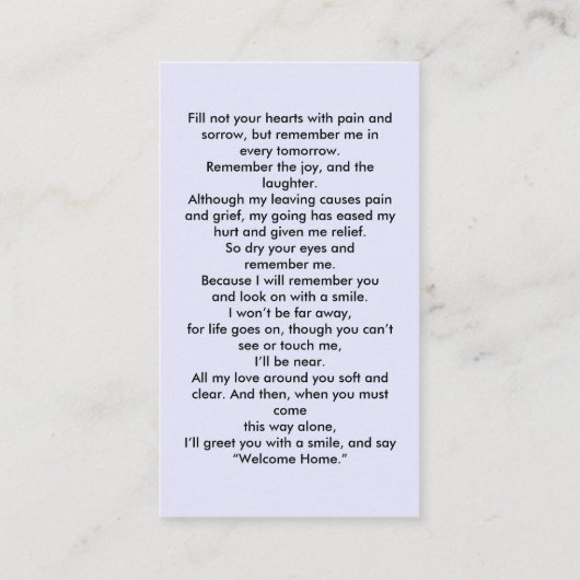 Simple Cross Purple Lavender Memorial Prayer Card 名刺 (裏面)