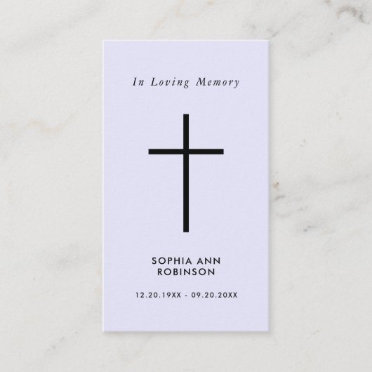 Simple Cross Purple Lavender Memorial Prayer Card 名刺 (正面)