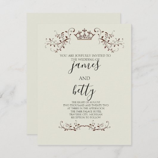 Simple Crown Minimalist Wedding Invitation 招待状 (正面/裏面)