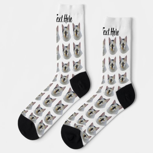 Simple Custom Cat Pet Photo Personalized Text Sock ソックス (左)
