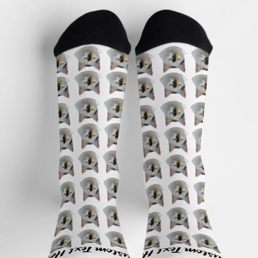 Simple Custom Cat Pet Photo Personalized Text Sock ソックス (上部)