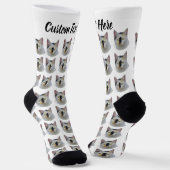 Simple Custom Cat Pet Photo Personalized Text Sock ソックス (傾斜あり)