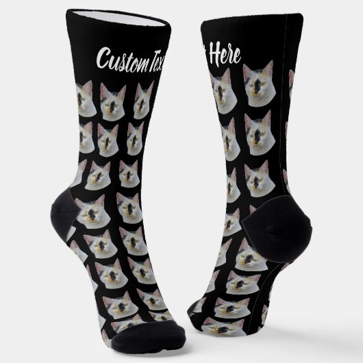 Simple Custom Cat Pet Photo Personalized Text Sock ソックス (傾斜あり)