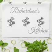 Simple Custom Family Name Black & White  キッチンタオル (折り畳み)