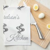 Simple Custom Family Name Black & White  キッチンタオル (四つ折り)