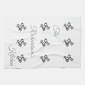 Simple Custom Family Name Black & White  キッチンタオル (横)