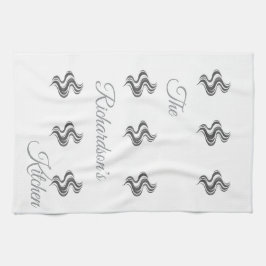 Simple Custom Family Name Black & White  キッチンタオル