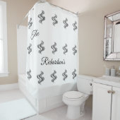 Simple Custom Family Name Black & White  シャワーカーテン (インサイチュ)