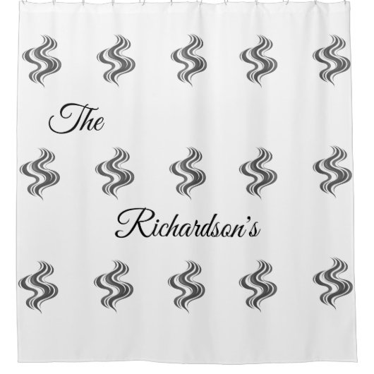 Simple Custom Family Name Black & White  シャワーカーテン (正面)