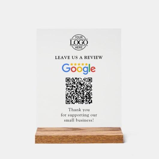Simple Custom Google Reviews QR Code Business Logo アクリルサイン (正面)