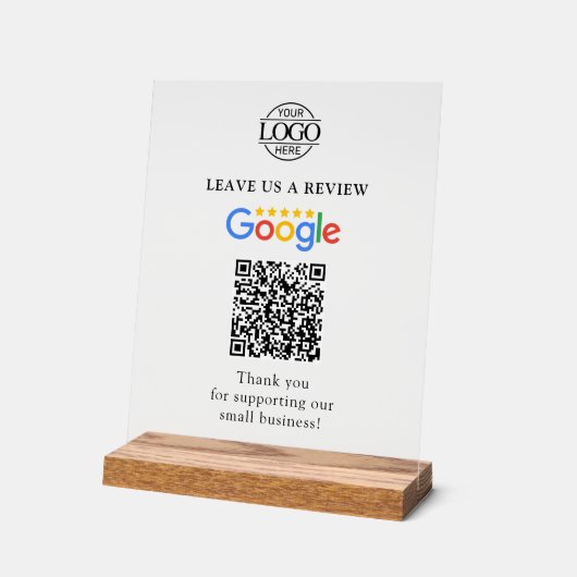 Simple Custom Google Reviews QR Code Business Logo アクリルサイン (傾斜)