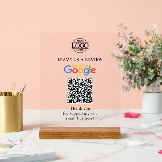 Simple Custom Google Reviews QR Code Business Logo アクリルサイン (ウェディング)