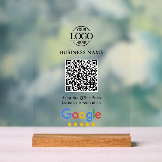 Simple Custom Google Reviews QR Code Business Logo アクリルサイン (ニュートラル)