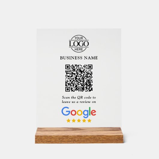 Simple Custom Google Reviews QR Code Business Logo アクリルサイン (正面)
