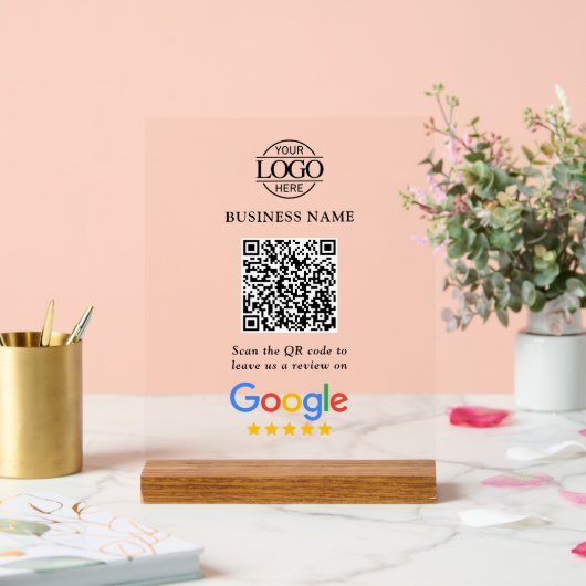 Simple Custom Google Reviews QR Code Business Logo アクリルサイン (ウェディング)