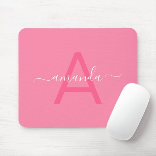 Simple Custom Name & Monogrammed Pink Personalized マウスパッド (マウス)