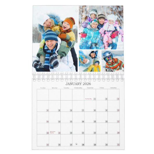 Simple Custom Photo Collage 4 Per Month Calendar カレンダー (1月 2026)