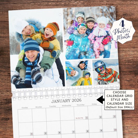 Simple Custom Photo Collage 4 Per Month Calendar カレンダー