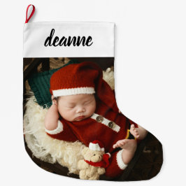 Simple Cute Baby's First Christmas 1 Photo ラージクリスマスストッキング