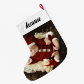 Simple Cute Baby's First Christmas 1 Photo ラージクリスマスストッキング (裏面 (吊り時))
