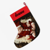 Simple Cute Baby's First Christmas 1 Photo ラージクリスマスストッキング (裏面 (吊り時))