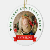 Simple Cute Baby's First Christmas Custom Name セラミックオーナメント (左)
