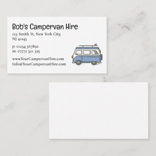 Simple Cute Campervan Hire Business Card 名刺 (正面/裏面)