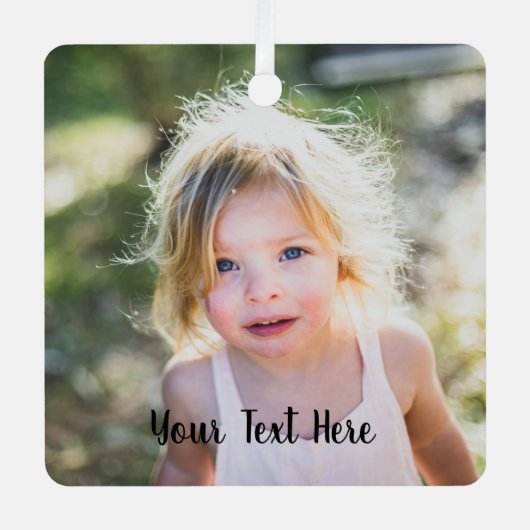 Simple Cute Christmas Photo and Script Text メタルオーナメント (正面)