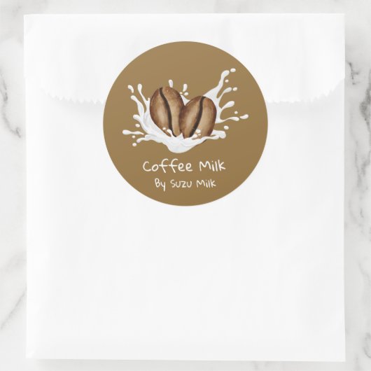 Simple Cute Coffee Milk Label ラウンドシール (バッグ)
