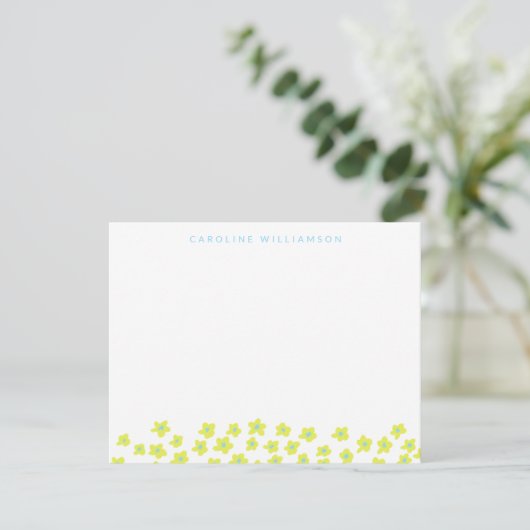 Simple Cute Ditsy Flowers Blue Yellow Personalized ノートカード (スタンド正面)
