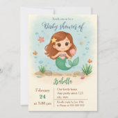 Simple cute little mermaid baby shower 招待状 (正面)