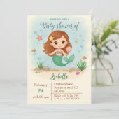 Simple cute little mermaid baby shower 招待状 (スタンド正面)