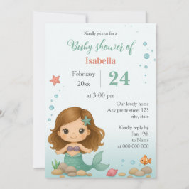Simple cute little mermaid baby shower invitation 招待状