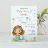 Simple cute little mermaid baby shower invitation 招待状 (スタンド正面)
