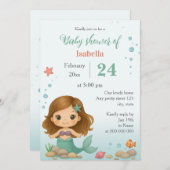 Simple cute little mermaid baby shower invitation 招待状 (正面/裏面)