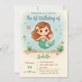 Simple cute little mermaid birthday 招待状 (正面)