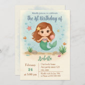 Simple cute little mermaid birthday 招待状 (正面/裏面)