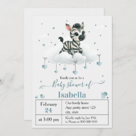 Simple cute little zebra baby shower 招待状