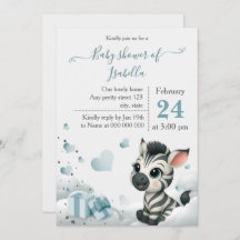 Simple cute little zebra baby shower invitation