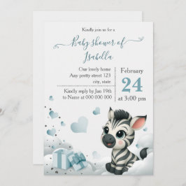 Simple cute little zebra baby shower invitation 招待状