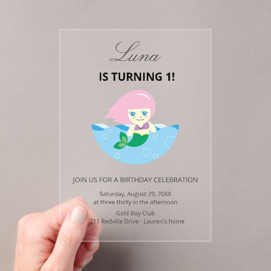 Simple Cute Mermaid Queen Birthday アクリル招待状 (インサイチュ (ポータブル))
