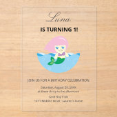 Simple Cute Mermaid Queen Birthday アクリル招待状 (正面)