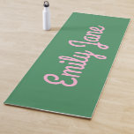 Simple Cute Pink and Green Script Personalized ヨガマット<br><div class="desc">This personalized yoga mat features a rich green background paired with soft pink script lettering for a playful, modern look. Designed to add personality to home workouts, yoga sessions, and studio classes while making it easy to spot your mat. A fun and thoughtful option for anyone who loves movement, wellness,...</div>